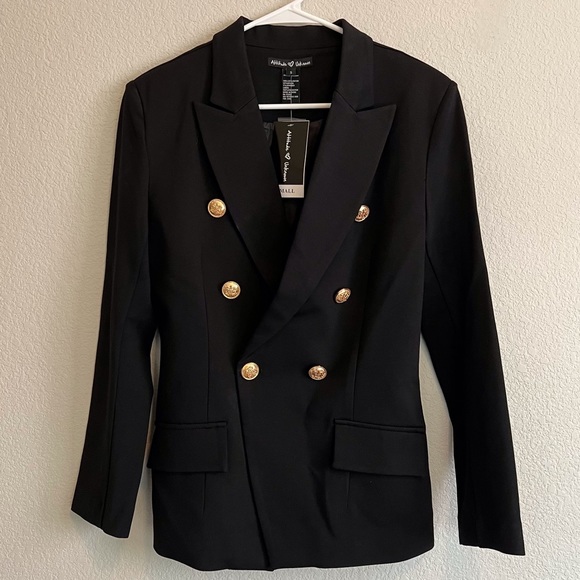 Jackets & Coats Nwt Black Blazer Gold Buttons Size Small Attitude Unknown Poshmark